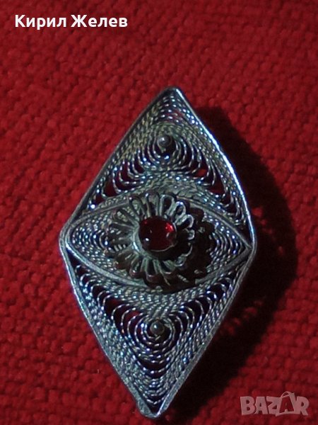 19 Век ФИЛИГРАННА СРЕБЪРНА РЕТРО БРОШКА МНОГО ВИСОКА ПРОБА СРЕБРО с ЕСТЕСТВЕН ФАСЕТИРАН ГРАНАТ 32435, снимка 1