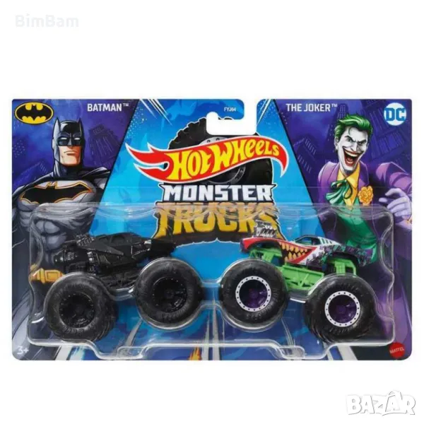 Комплект Hot Wheels Monster Trucks - Batman & The Joker / Батман и Жокера, снимка 1