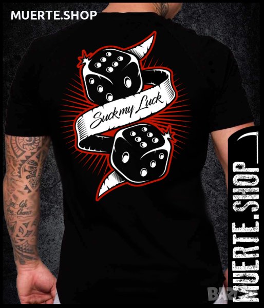 Черна тениска с щампа SUCK MY LUCK, снимка 1