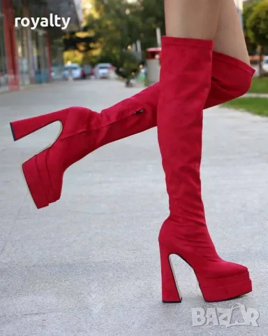 Чизми на ток - маджента велур