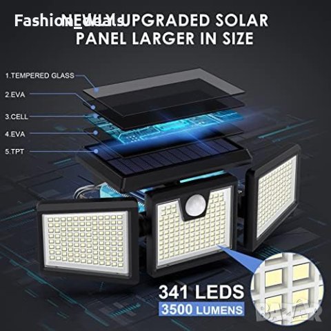 Нови 2 броя Слънчеви соларни светлини лампи на открито, 341 LED 3500LM, снимка 5 - Лед осветление - 41514365