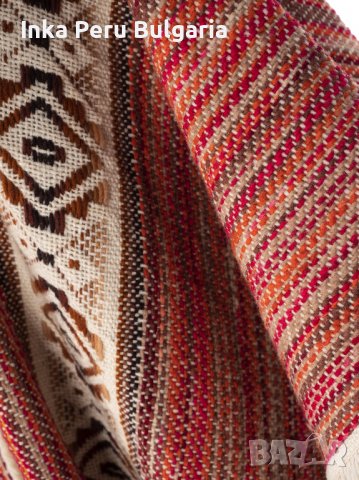 Автентичнo еквадорско унисекс отворено пончо, 100% вълна, оранжево-червено , снимка 9 - Блузи с дълъг ръкав и пуловери - 40189753