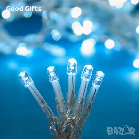 LED Коледни Лампички с прозрачен кабел, Студено бяло
