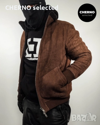Мъжко бомбър яке от естествена кожа SELECTED HOMME NORTON Lamb Shearling Bomber Jacket – L•M - НОВО, снимка 11 - Якета - 53685679