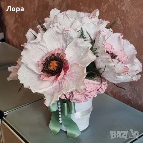 🌷 Ръчно изработена цветна аранжировка в бяло и розово от арт ателие Lollipop, снимка 5 - Декорация за дома - 52321552