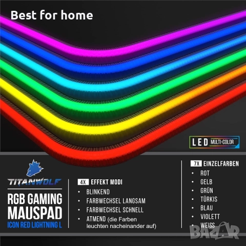 Titanwolf - RGB геймърска подложка за мишка, снимка 5 - Друга електроника - 51523580