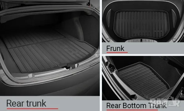 Tesla Model 3 к-кт от 6 части 3D всезонни трислойни стелки и корита багажници, снимка 8 - Аксесоари и консумативи - 49331371