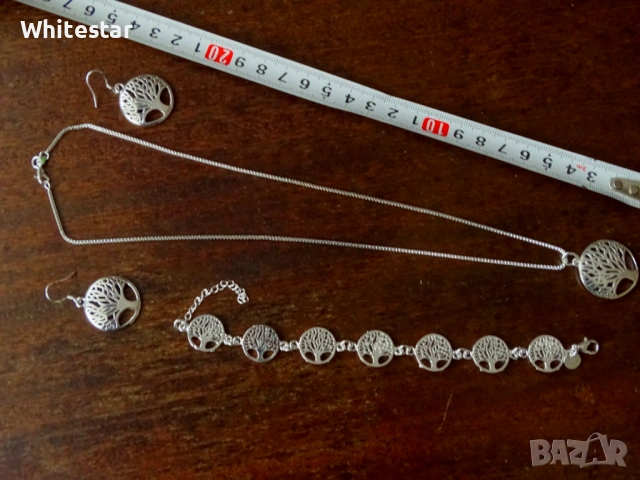 Посребрен дамски комплект - колие, обеци, гривна - "Келтско дърво", снимка 3 - Колиета, медальони, синджири - 53623112