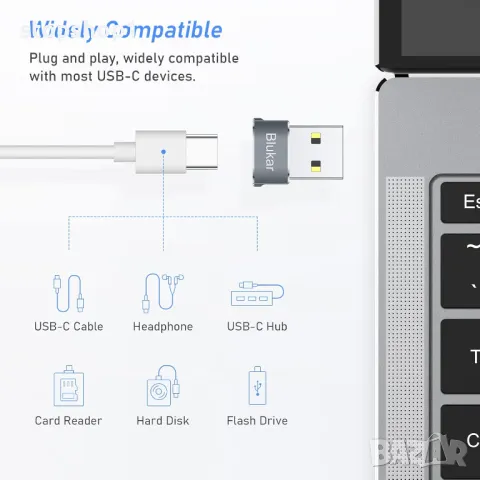 Blukar USB C женски към USB мъжки адаптер, [3 пакета] Тип C към USB A конвертор за бързо зареждане и