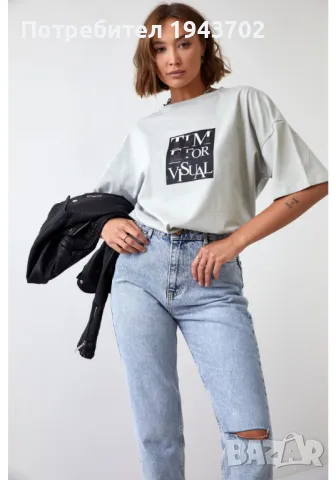 Широка дамска тениска в сив цвят 22103