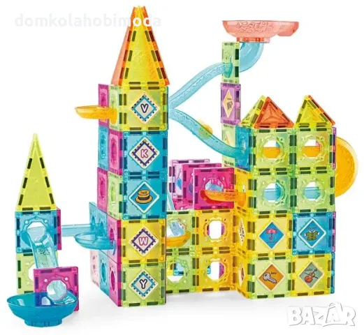 Магнитен конструктор  с писта за топчета, 139 части, снимка 3 - Коли, камиони, мотори, писти - 47640176