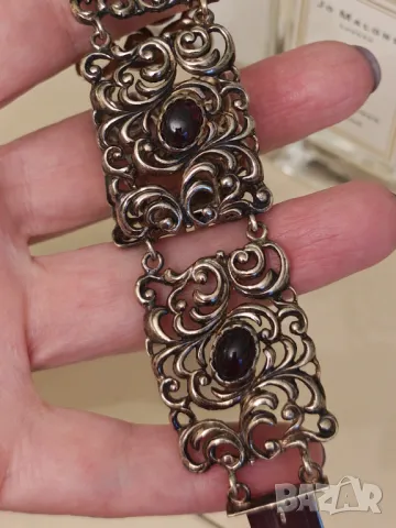 Изумителна Сребърна гривна с позлата и рубини, снимка 3 - Гривни - 47295264