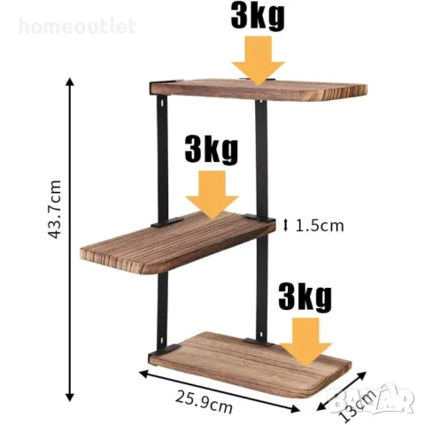 ПРОМОЦИЯ Ъглова стенна етажерка с нестандартен дизайн UNHO XJJ338, снимка 3 - Етажерки - 49086504