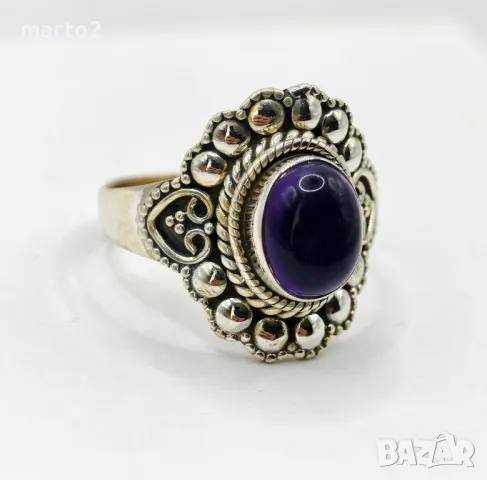 Прелестен Сребърен 925 Пръстен с Натурален Аметист!!!, снимка 2 - Пръстени - 49215959