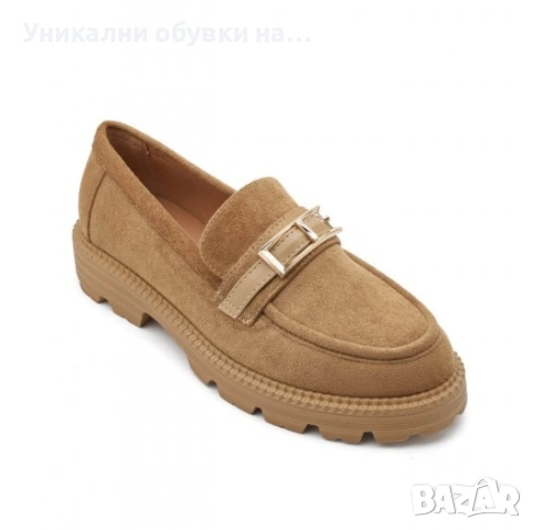 Дамски велурени мокасини цвят камел- Rita Camel 11663