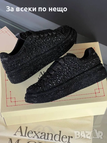 Alexander McQueen Дамски Черни Блестящи Маратонки👟Дамски Спортни Обувки В Черен Цвят Код E1290, снимка 2 - Маратонки - 53756553
