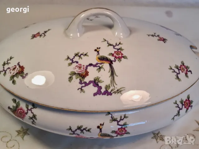 порцеланов супник с цветя и райски птици Limoges 8/5, снимка 3 - Сервизи - 49939088