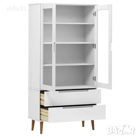 vidaXL Шкаф витрина MOLDE, бял, 90x35x175 см, бор масив, снимка 5 - Секции и витрини - 56147189