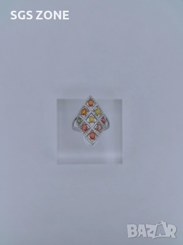 СРЕБЪРЕН ПРЪСТЕН С МНОГОЦВЕТЕН САПФИР, снимка 3 - Пръстени - 52403612