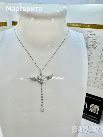 Сребърно колие с мойсанит (диамант) 1 карат, снимка 2 - Колиета, медальони, синджири - 53060728