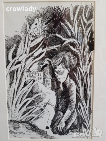 Николай Атанасов Приказка 2 рисунка туш перо, снимка 4 - Картини - 53096358