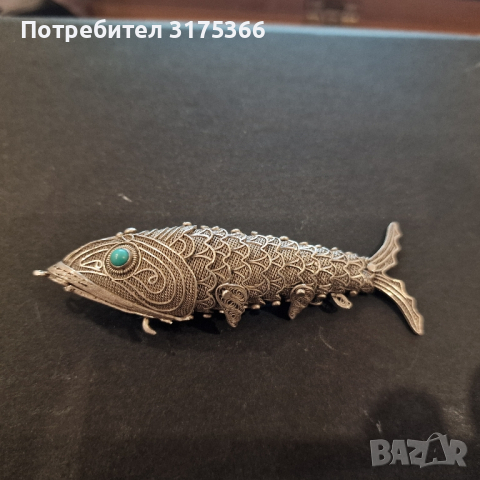 Уникална шарнирна сребърна китайска риба с капаче 925 филигран кутийка за ценности, снимка 1 - Декорация за дома - 44574733