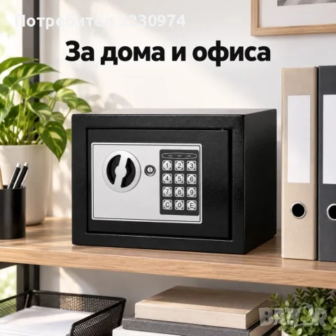 Електронен сейф 10 л – стоманен корпус, цифров код, аварийни ключове и монтаж към стена или под
