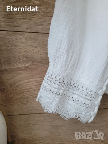 Бяла блуза памучна материя с дантела , снимка 6 - Блузи с дълъг ръкав и пуловери - 50656207