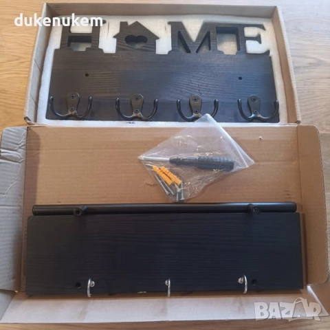 Дървена кутия за ключове за стена с 11 куки и рафт, бяла или черна, снимка 11 - Етажерки - 52277897