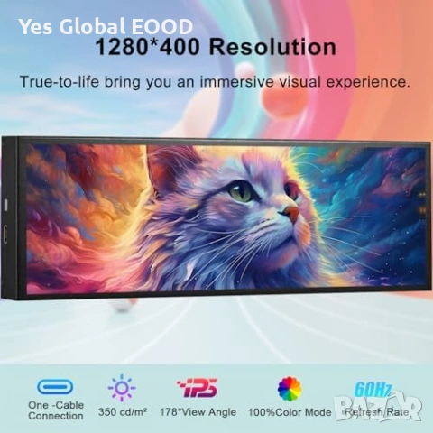 7.84 инча мини монитор HD IPS 1280x400 за PC, снимка 2 - Монитори - 53416607