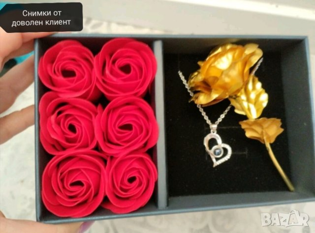 Подаръчен комплект колие с послание , златна роза и 6 вечни рози, снимка 7 - Бижутерийни комплекти - 42020439