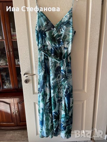 Разкошна ефирна цепка  нова елегантна ефирна дълга рокля екзотичен тропически принт номер 40, снимка 16 - Рокли - 42096016