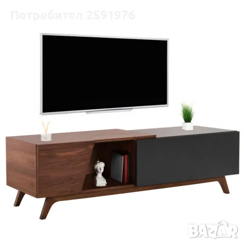 TV шкаф HM9748, MDF и естествен фурнир, Златисти крака, 180x40x50Hcm., снимка 1