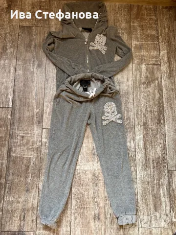 Уникален оригинален марков сет спортен комплект Philipp Plein сив памук silk череп камъни перли , снимка 5 - Спортни екипи - 47435922