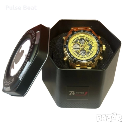 Луксозен златист часовник BISTEC – съвършенство в детайлите, снимка 5 - Мъжки - 52055305
