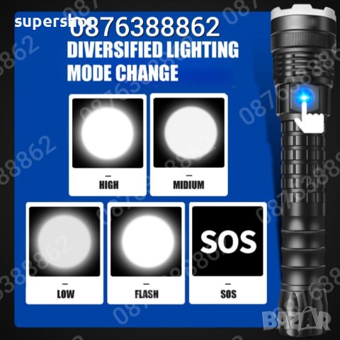 ПРОМО!Мощен лед фенер 900000 лумен POLICE,USB,акумулаторен,зуум,водоустойчив, снимка 7 - Къмпинг осветление - 41842212