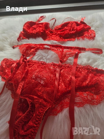 Нов червен сет дамско бельо от 3части, снимка 3 - Други - 53592015