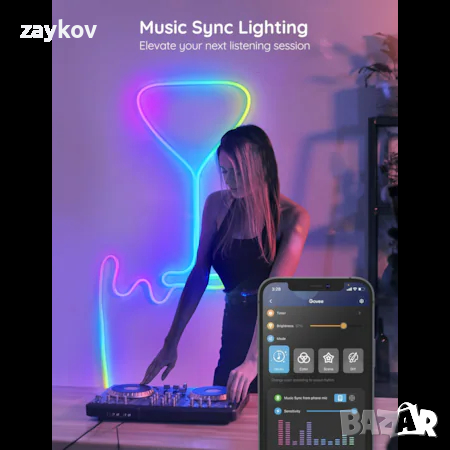 Смарт Neon RGBIC LED лента Govee H61A2, Wi-Fi, Синхронизация на музика, снимка 2 - Лед осветление - 44656970