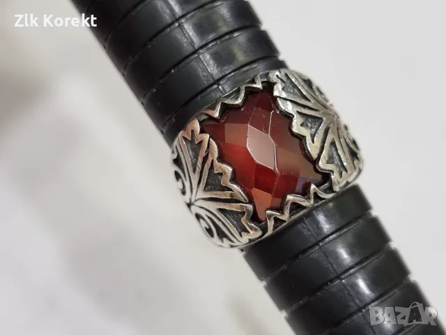 Сребърен пръстен с кехлибарен камък, снимка 9 - Пръстени - 56259576