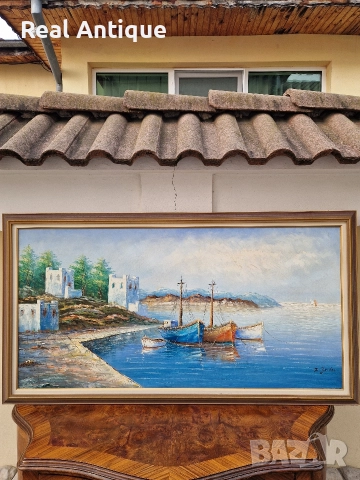 Превъзходна огромна антикварна майсторска авторска картина масло върху платно , снимка 2 - Антикварни и старинни предмети - 52648304