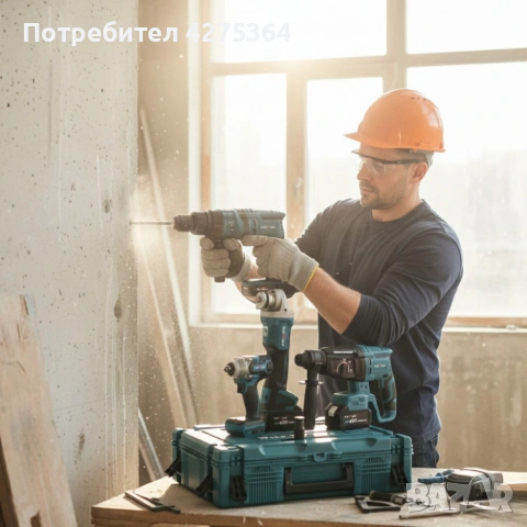 Комплект 4 в 1 - акумулаторен перфоратор, винтоверт, гайковерт и ъглошлайф 36V, снимка 6 - Куфари с инструменти - 53412308