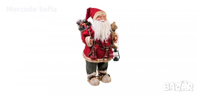 Коледна реалистична фигура Дядо Коледа, Червено палто и фенер, 60см 