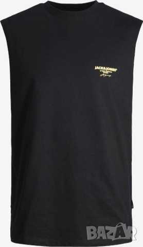 Мъжка тениска без ръкави и надписи Jack & Jones, 100% памук, Черна, XL