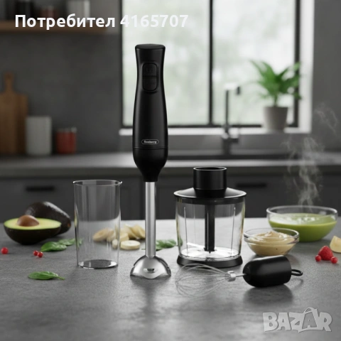 Ръчен пасатор 3 в 1 Rosberg R51112OSC, 350W, Метален накрайник, купа 0.7л., Приставка за разбиване, снимка 4 - Чопъри и пасатори - 53529414