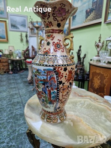 Красива антикварна порцеланова китайска ваза Satsuma , снимка 5 - Вази - 44304999