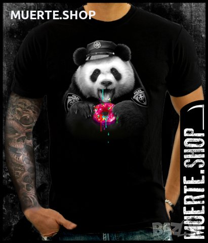 Черна тениска с щампа PANDA COP