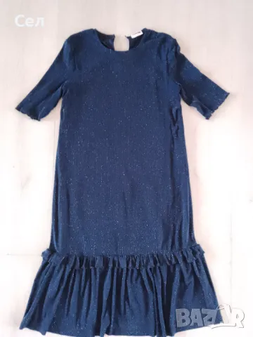 Тъмно синя бляскава рокля С, снимка 1