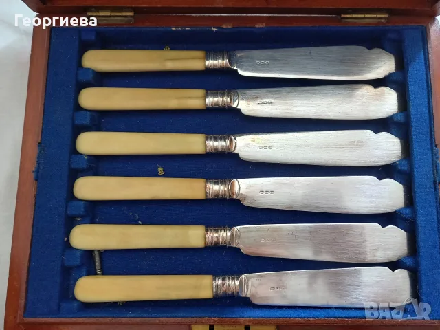 Посребрени прибори с дървена кутия, снимка 5 - Прибори за хранене, готвене и сервиране - 55889157