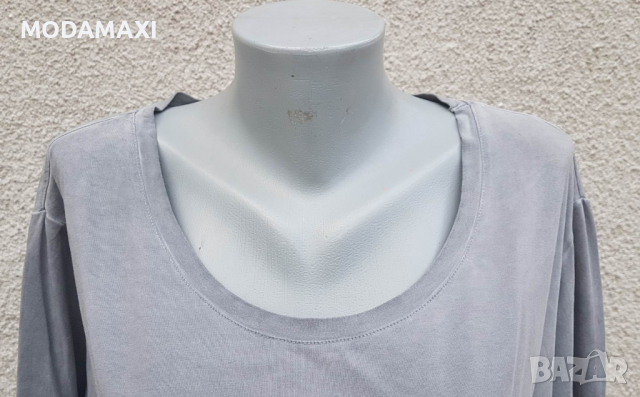 4XL Сива  блуза с дантела, снимка 2 - Блузи с дълъг ръкав и пуловери - 36174035