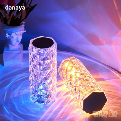 5426 Кристална нощна лампа USB зареждане, тъч управление, 16 см, снимка 2 - Настолни лампи - 47810354